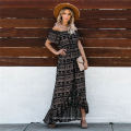 C3807 Floral Long Beach Dress Off Shoulder Women Dress Bohemian Clothing Dress